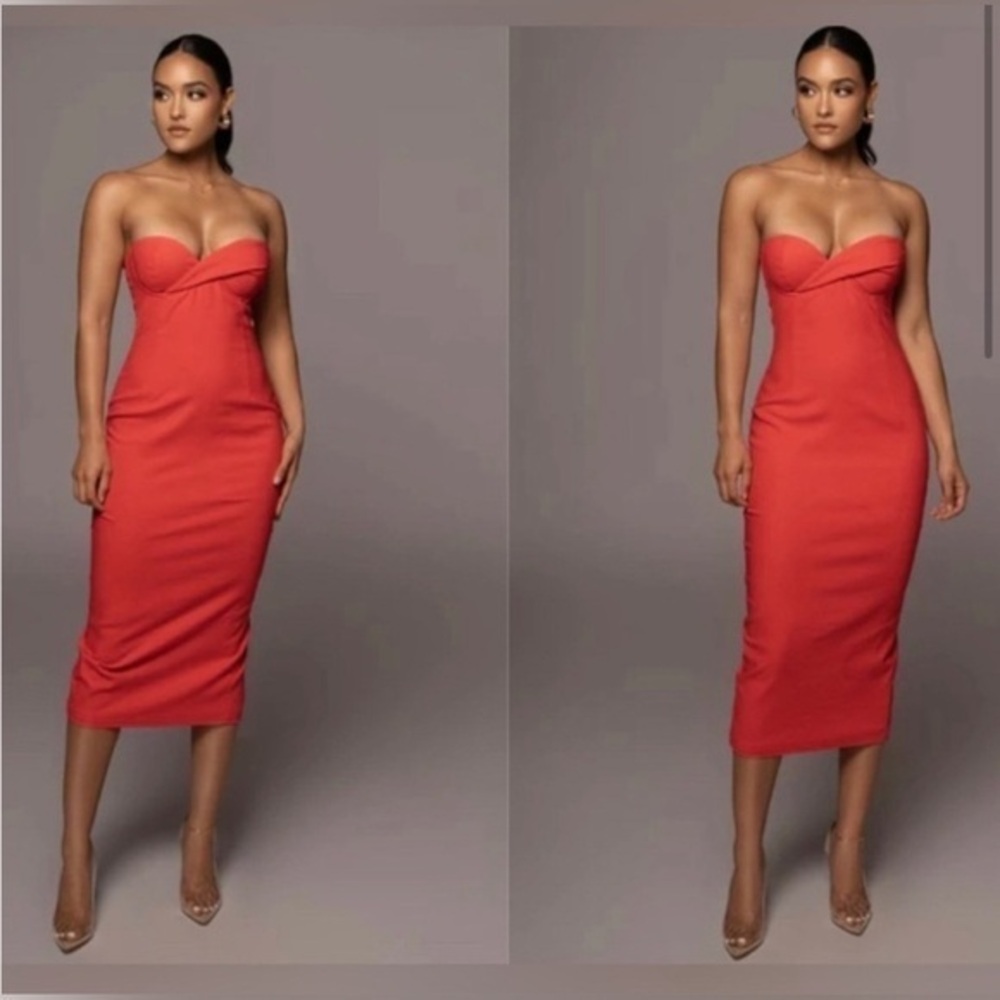 JLUXLABEL Lissette Sweetheart Strapless Midi Dress Red Size S